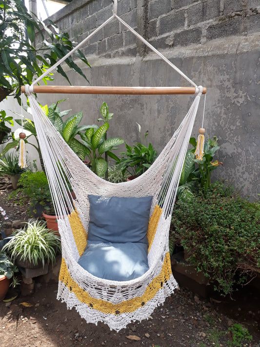 Beautiful Yellow and White Hanging Chair - Natural Cotton | Columpiame
