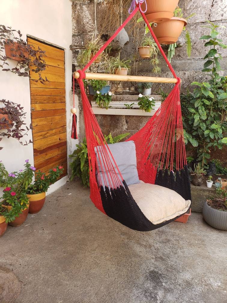 Black and Red Hanging Chair - 100% Natural Cotton | Columpiame