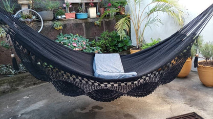 Black Hammock with Special Fringes Without Wood - Natural Cotton | Columpiame