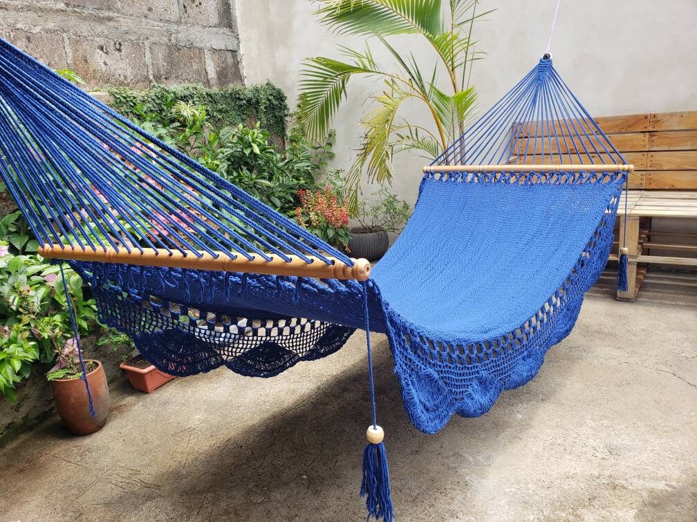 Blue Hammock with Wood - 100% Natural Cotton | Columpiame