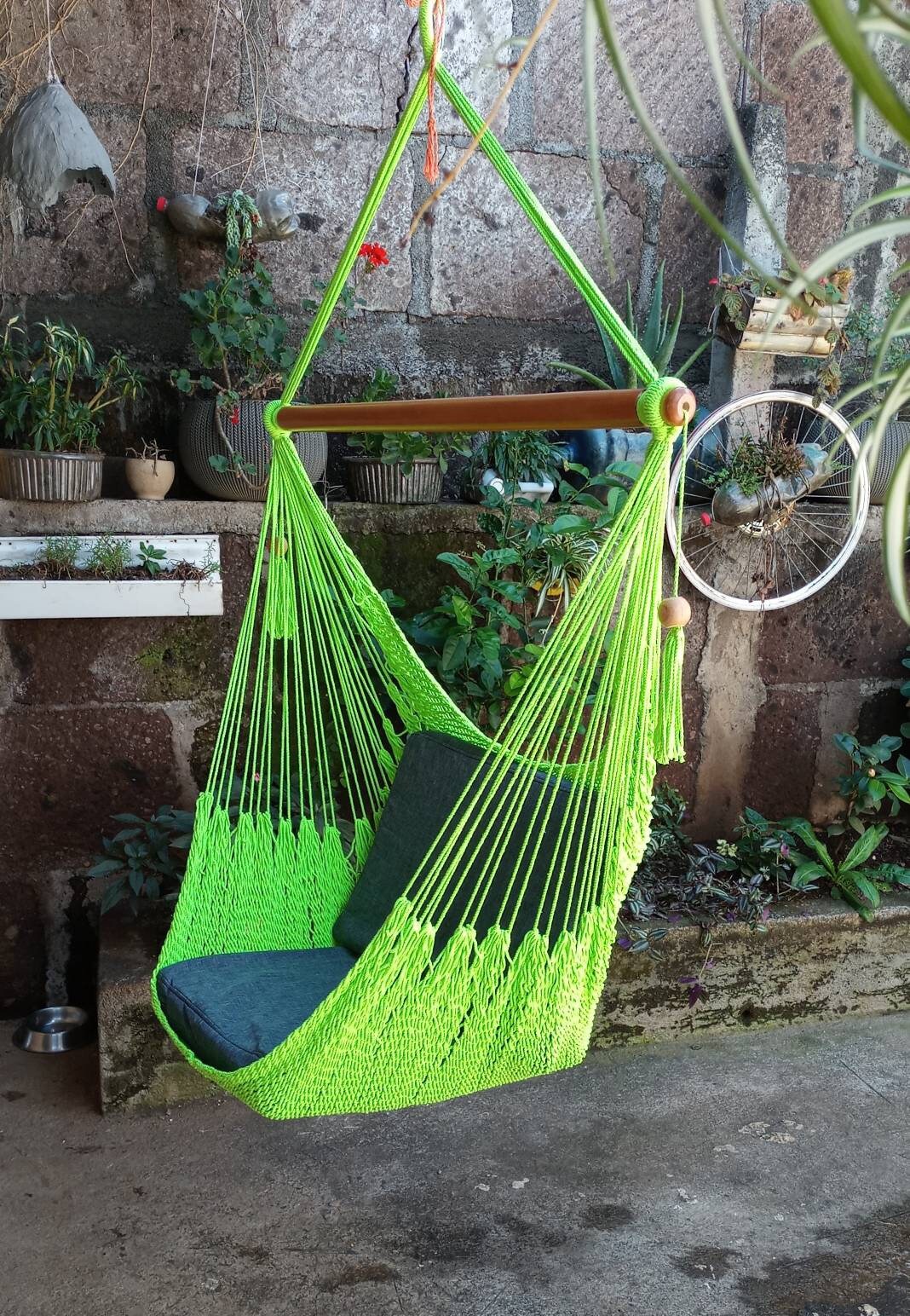 Wonderful Light Green Hanging Chair - Natural Cotton & Wood | Columpiame