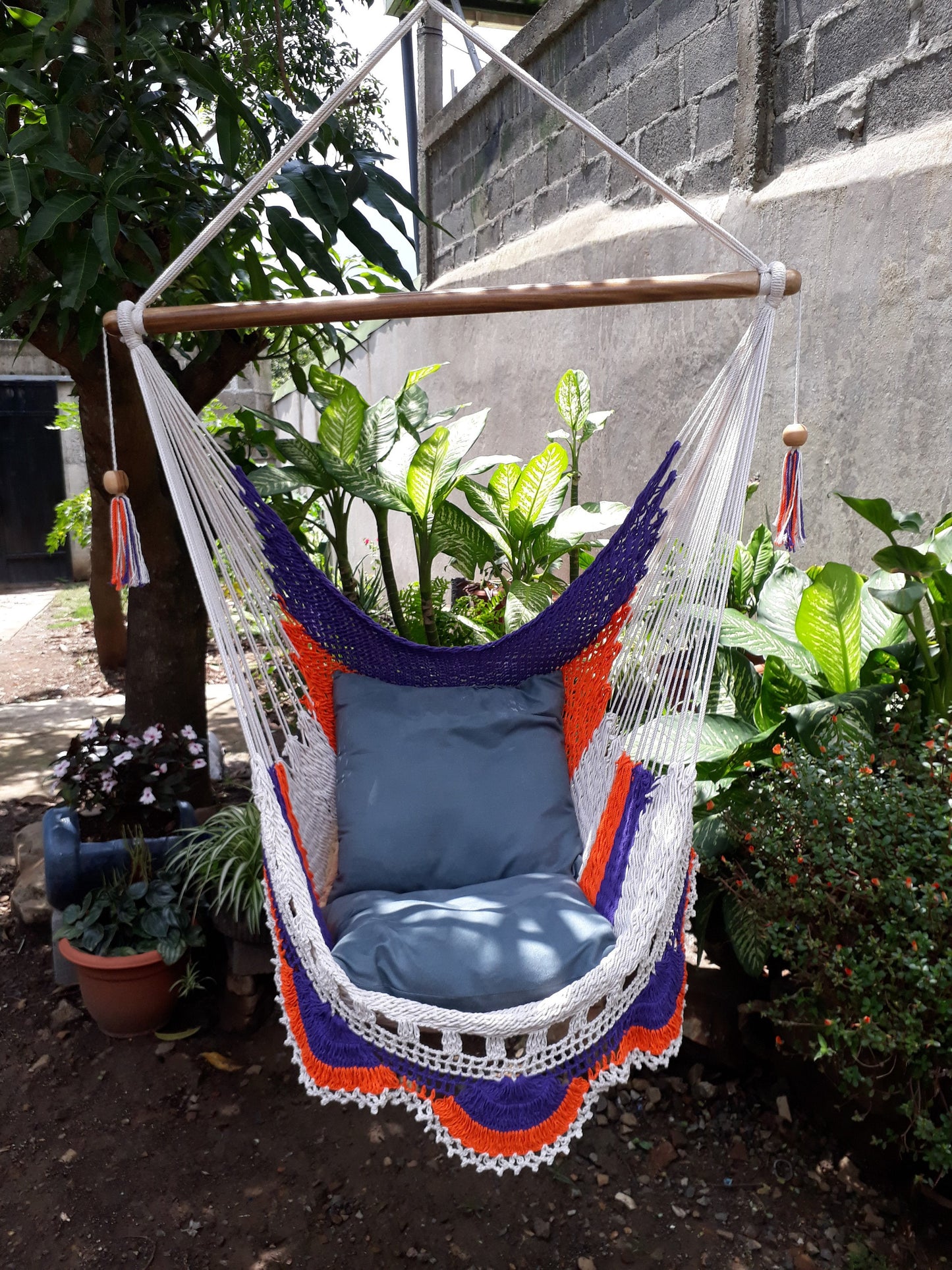Individual Tricolor Hanging Chair - Natural Cotton & Wood | Columpiame