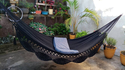 Black Hammock with Special Fringes Without Wood - Natural Cotton | Columpiame