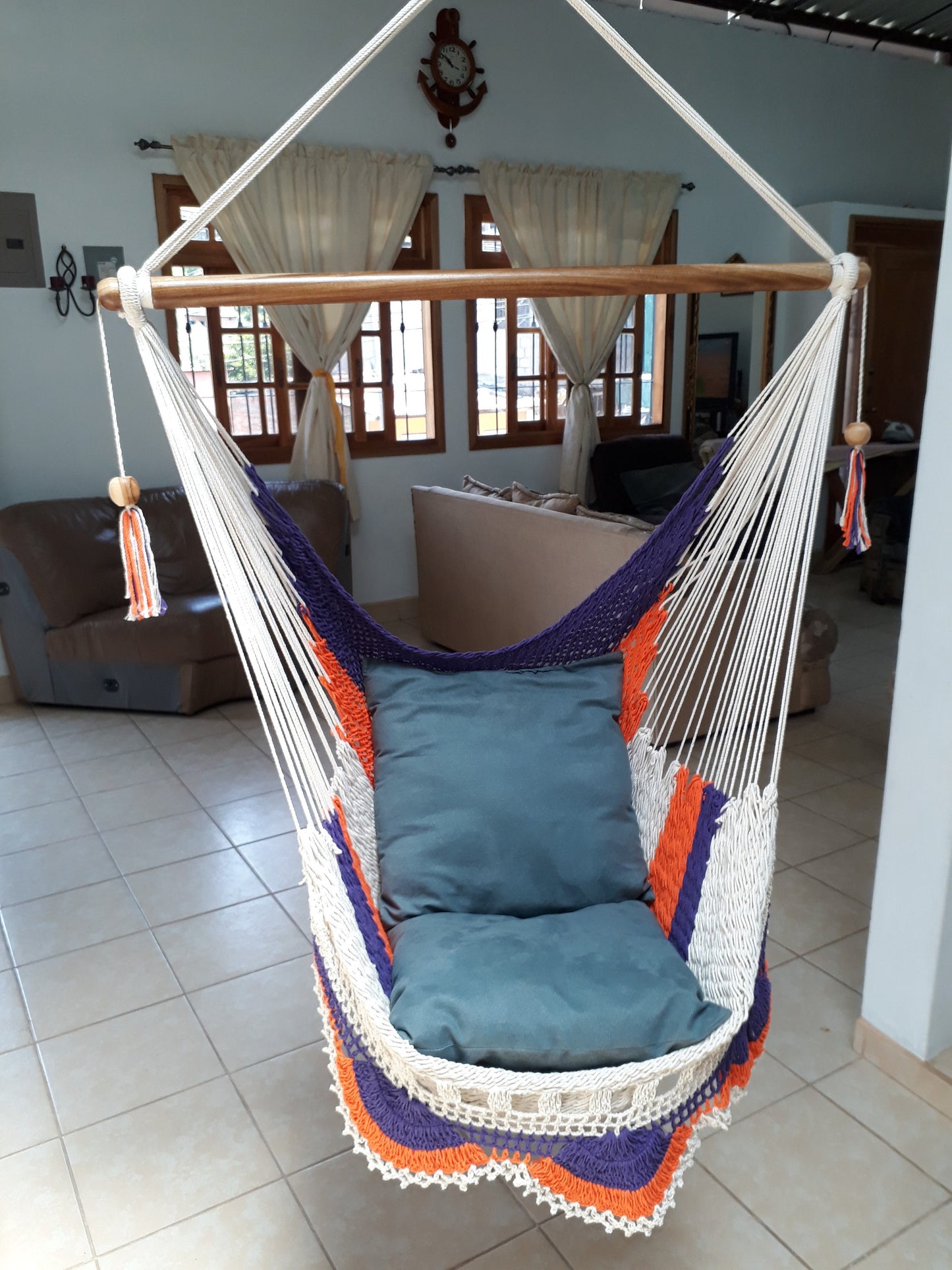 Individual Tricolor Hanging Chair - Natural Cotton & Wood | Columpiame