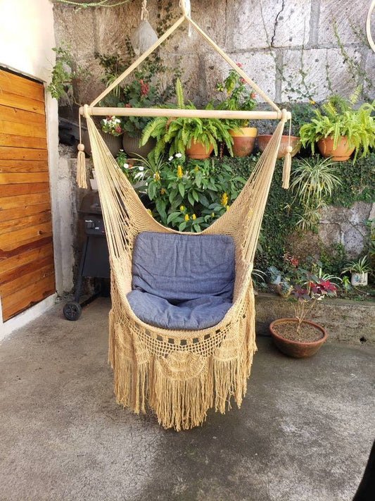 Shredded Khaki Hanging Chair - Natural Cotton | Columpiame