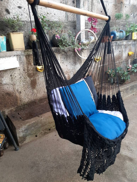Black Hanging Chair - Natural Cotton & Wood | Columpiame