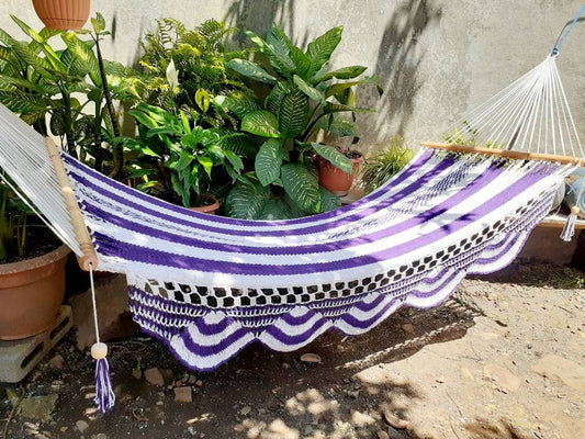 Purple and White Hammock - 100% Natural Cotton | Columpiame