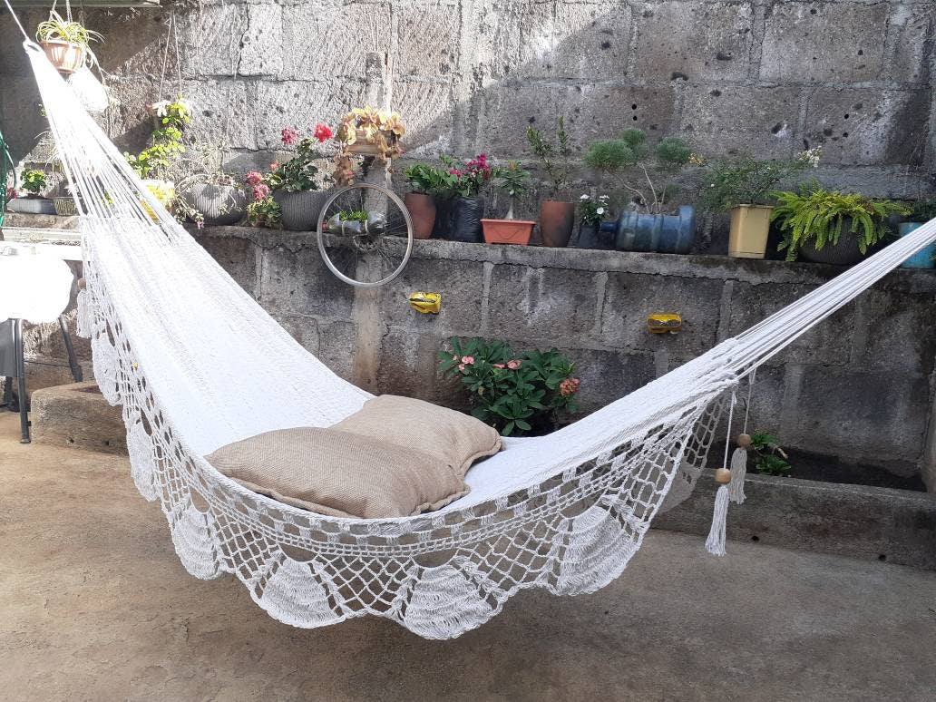 White Hammock with Special Fringes Without Wood - Natural Cotton | Columpiame