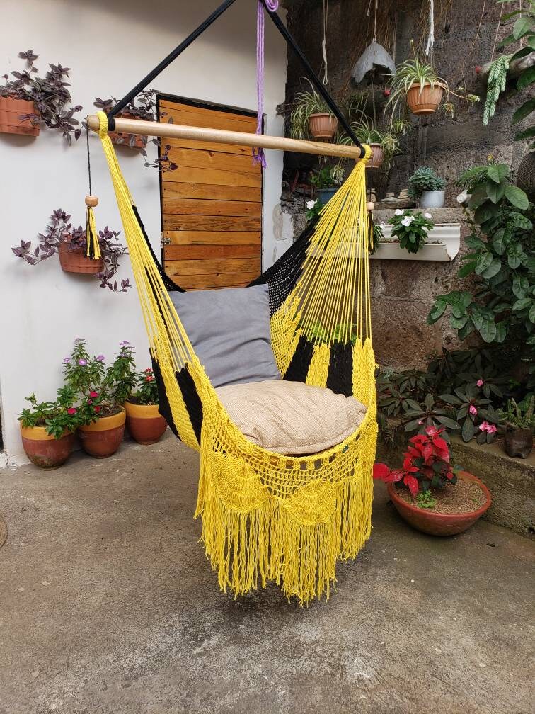 Black and Yellow Hanging Chair Easy to Transport - Natural Cotton | Columpiame