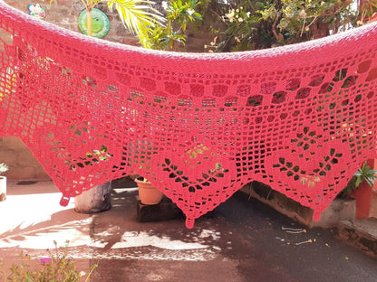 Family Red Hammock with Beautiful Lace - Natural Cotton | Columpiame