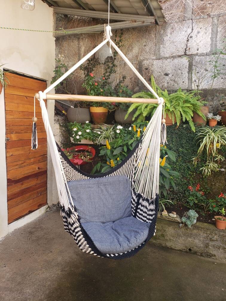Black and White Cute Hanging Chair - Natural Cotton | Columpiame