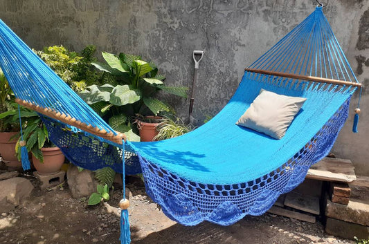 Blue Hammock with Wood - Natural Cotton | Columpiame