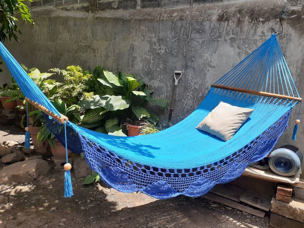 Blue Hammock with Wood - Natural Cotton | Columpiame