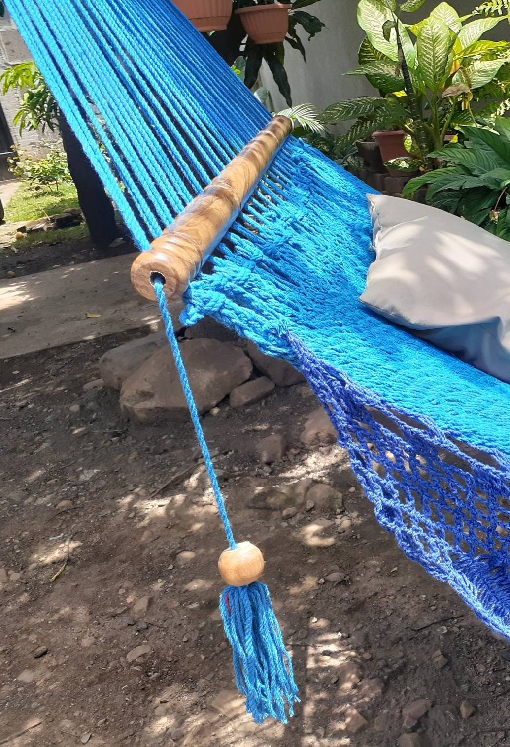Blue Hammock with Wood - Natural Cotton | Columpiame