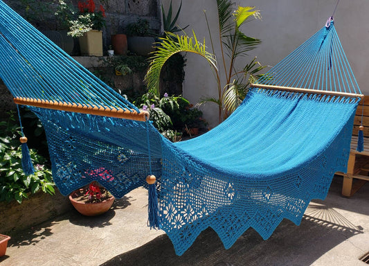Pretty Blue Hammock with Macrame - 100% Natural Cotton | Columpiame