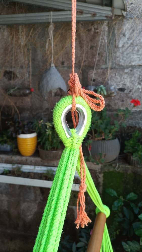 Wonderful Light Green Hanging Chair - Natural Cotton & Wood | Columpiame