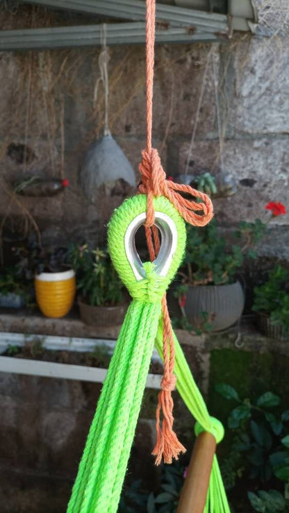 Wonderful Light Green Hanging Chair - Natural Cotton & Wood | Columpiame
