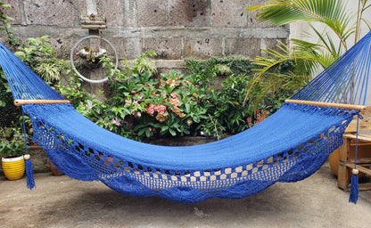 Blue Hammock with Wood - 100% Natural Cotton | Columpiame