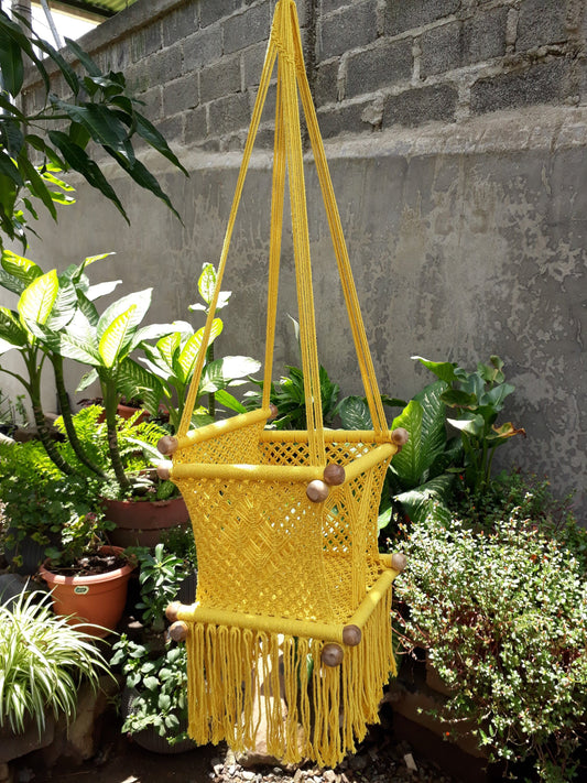 Beautiful Yellow Baby Hanging Chair - Natural Cotton | Columpiame