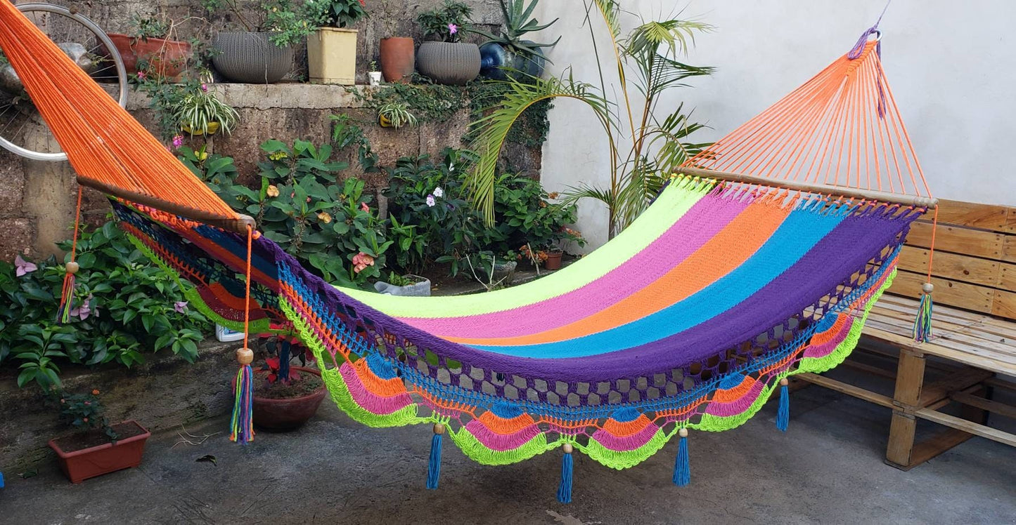 Violet, Turquoise, Orange, Pink and Lime Green Hammock - Natural Cotton | Columpiame