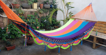 Violet, Turquoise, Orange, Pink and Lime Green Hammock - Natural Cotton | Columpiame