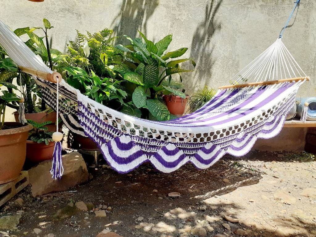 Purple and White Hammock - 100% Natural Cotton | Columpiame