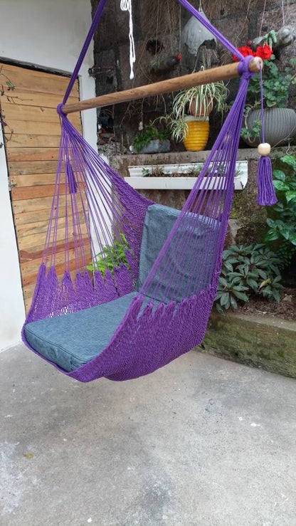 Purple Hanging Chair - Natural Cotton & Wood | Columpiame
