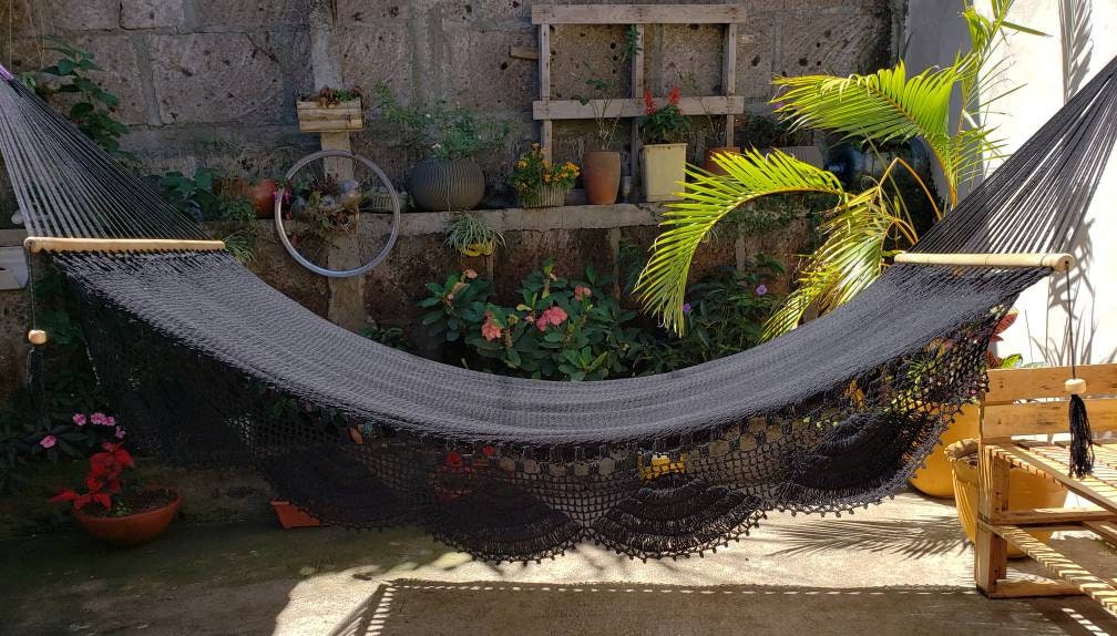 Black Magic Hammock with Wood - Natural Cotton | Columpiame