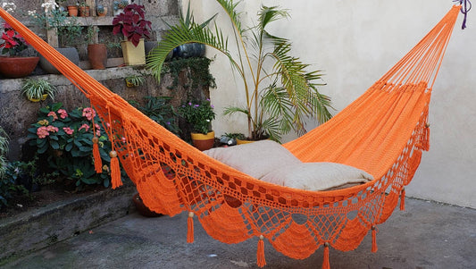 Orange Hammock Without Wood - Portable Natural Cotton | Columpiame