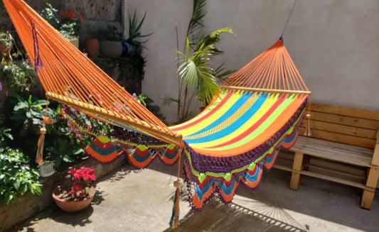 Multicolor Hammock with Wood - Natural Cotton | Columpiame