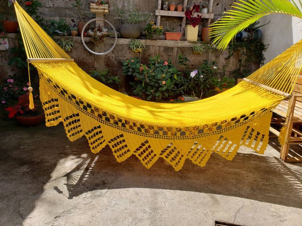Yellow Hammock with Wood - Natural Cotton | Columpiame