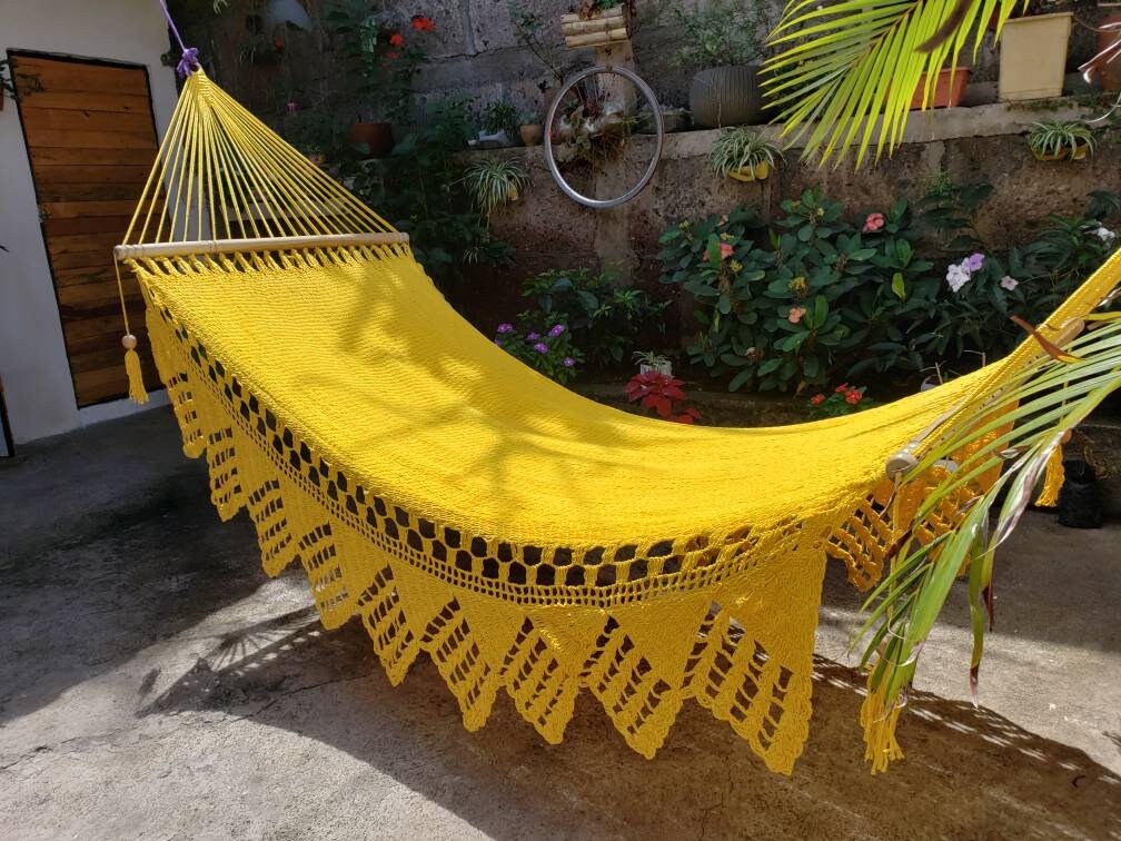 Yellow Hammock with Wood - Natural Cotton | Columpiame