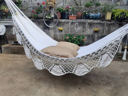 White Hammock with Special Fringes Without Wood - Natural Cotton | Columpiame