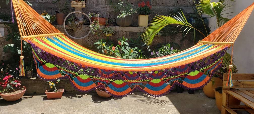 Multicolor Hammock with Wood - Natural Cotton | Columpiame