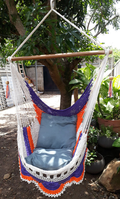 Individual Tricolor Hanging Chair - Natural Cotton & Wood | Columpiame