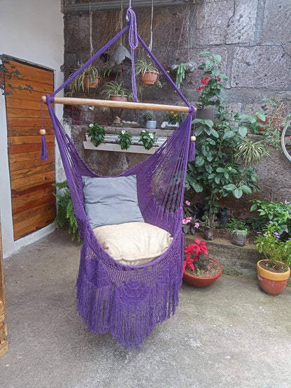 Shredded Purple Hanging Chair - Natural Cotton | Columpiame