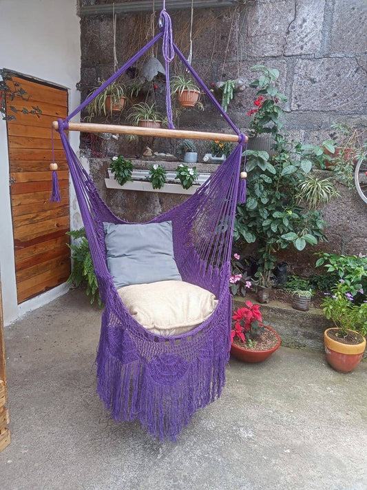 Shredded Purple Hanging Chair - Natural Cotton | Columpiame