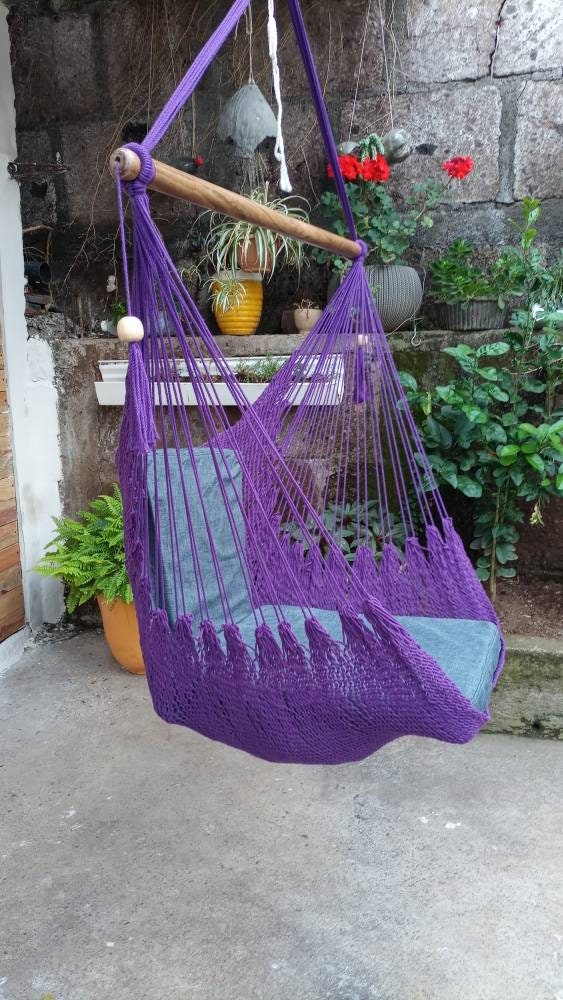 Purple Hanging Chair - Natural Cotton & Wood | Columpiame