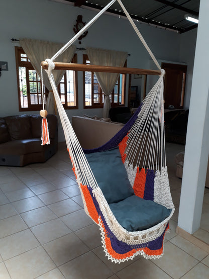 Individual Tricolor Hanging Chair - Natural Cotton & Wood | Columpiame