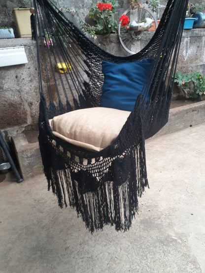 Shredded Black Hanging Chair - Natural Cotton | Columpiame