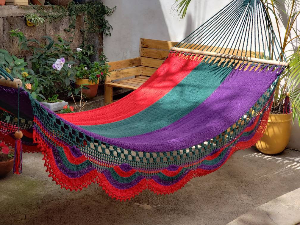Beautiful Red, Green and Purple Hammock - Natural Cotton | Columpiame