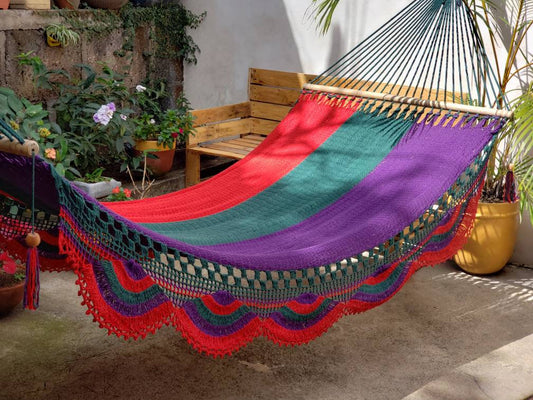 Beautiful Red, Green and Purple Hammock - Natural Cotton | Columpiame