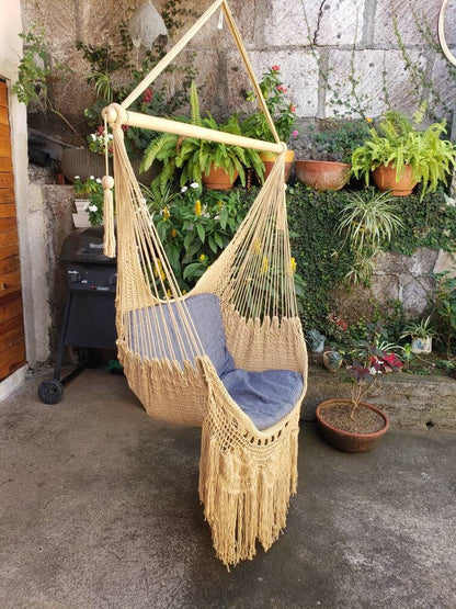 Shredded Khaki Hanging Chair - Natural Cotton | Columpiame