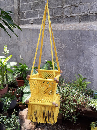Beautiful Yellow Baby Hanging Chair - Natural Cotton | Columpiame