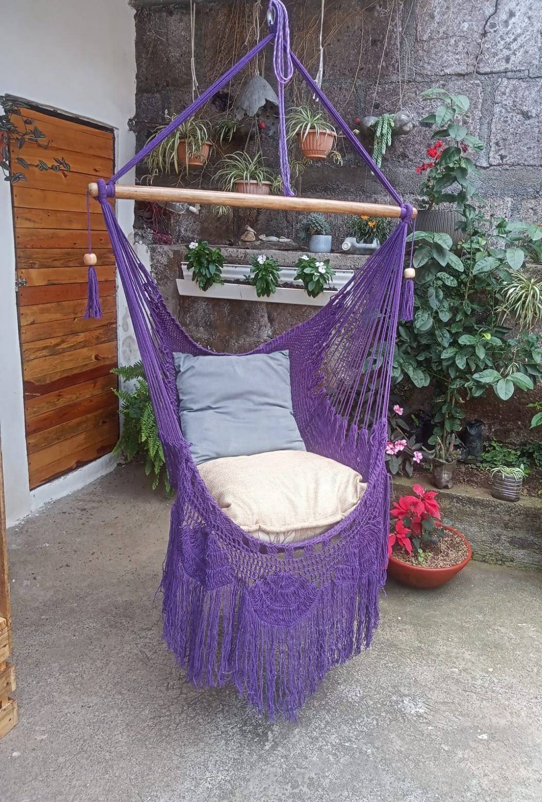 Shredded Purple Hanging Chair - Natural Cotton | Columpiame