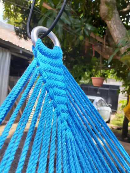 Blue Hammock with Wood - Natural Cotton | Columpiame