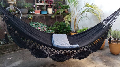 Black Hammock with Special Fringes Without Wood - Natural Cotton | Columpiame