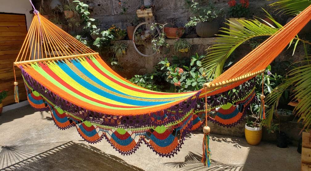 Multicolor Hammock with Wood - Natural Cotton | Columpiame