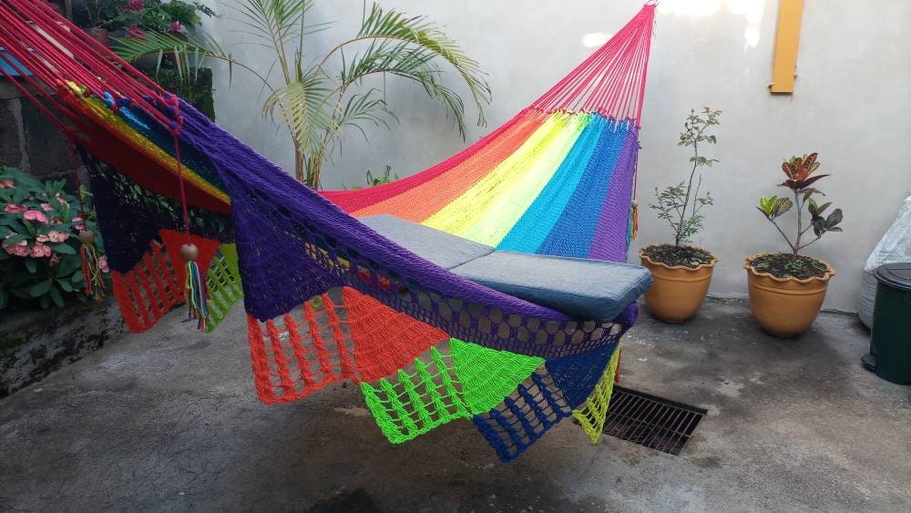 Rainbow Hammock Without Wood - Natural Cotton with Fringes | Columpiame