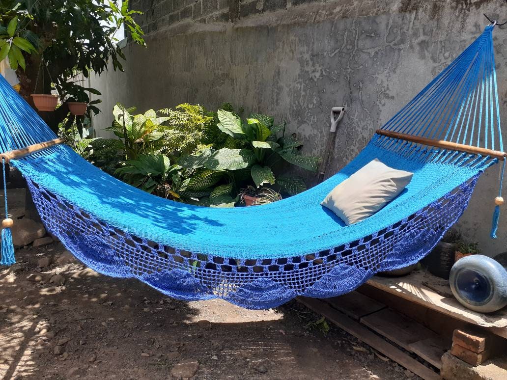 Blue Hammock with Wood - Natural Cotton | Columpiame